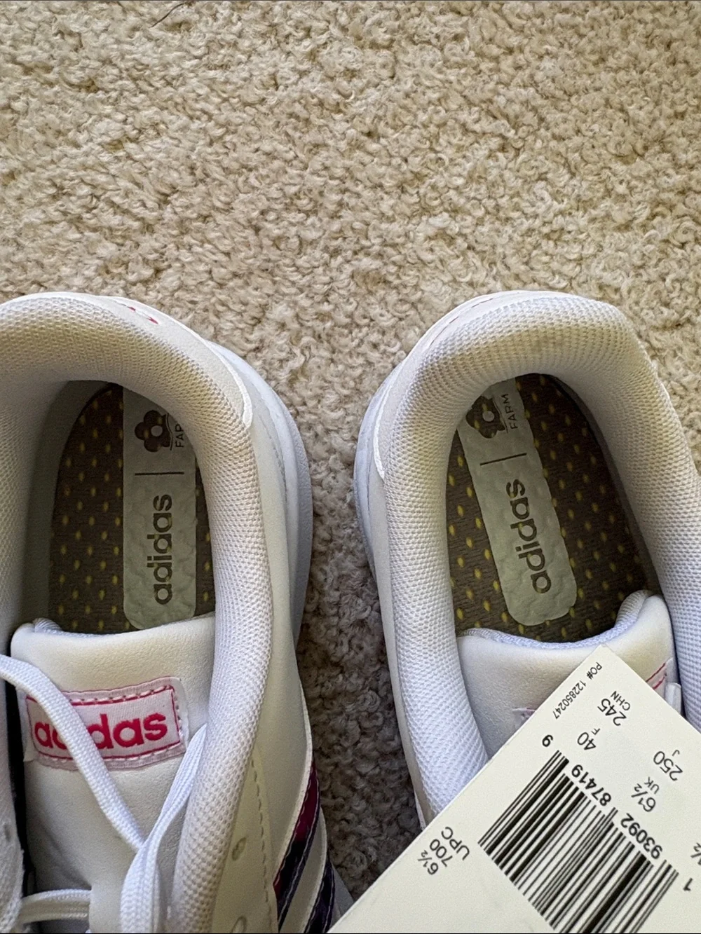 adidas Women’s Grand Court White Sneakers with Pink & Purple Stripes